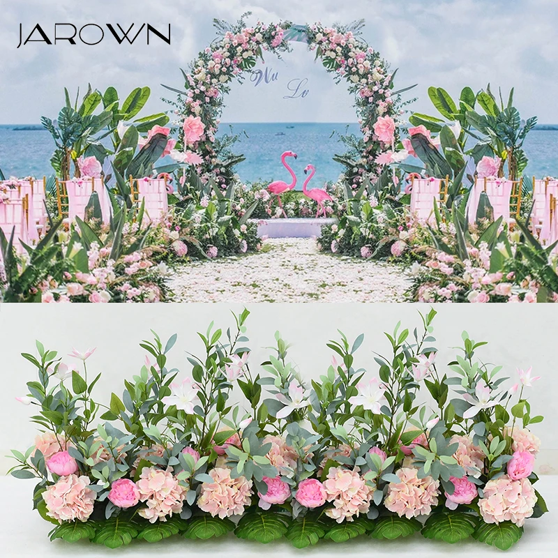 JAROWN Wedding Decoration Artificial Rose Hydrangea Fake Flower Row T Stage Decor Wedding Home Party Supplies Flores