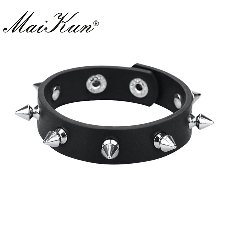 Maicobertura de dia das bruxas harajuku gótico cuspida espinho rebite preto pulseiras e braceletes de couro punk pulseira fina feminina masculina e joalheria