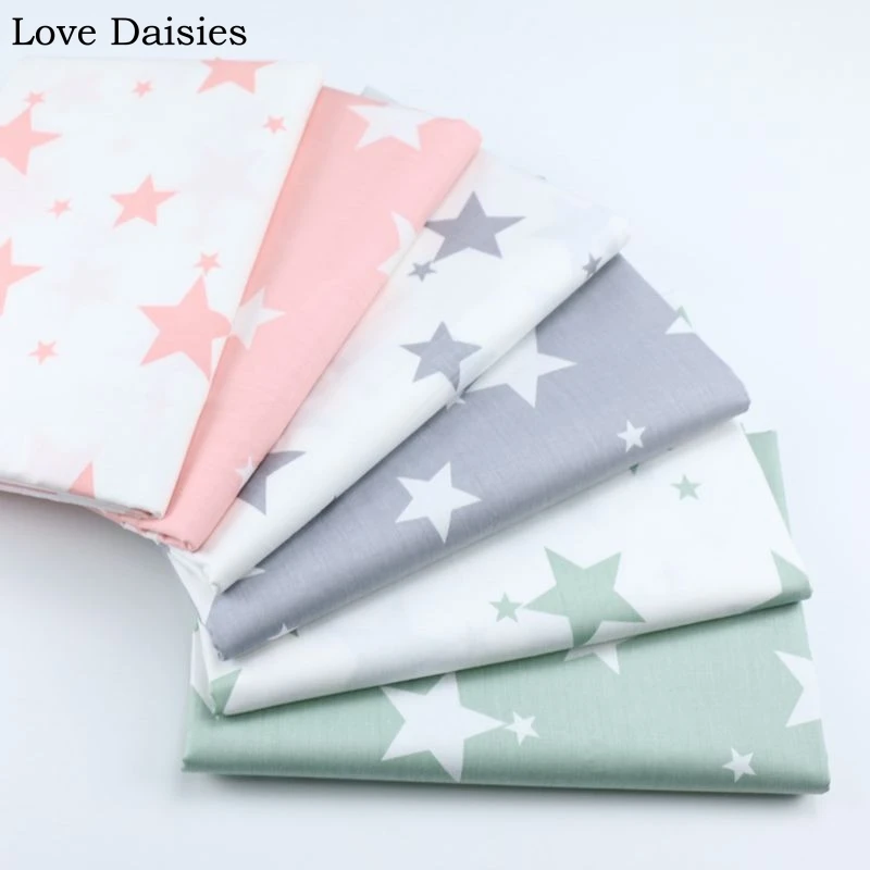 100% cotton twill PALE MAUVE BLUE GREY GREEN BLACK RED CAMEL PINK WHITE star fabrics for DIY bedding patchwork handwork decor