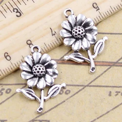 10pcs Charms Sunflower Flower 27x20mm Tibetan Bronze Silver Color Pendants Antique Jewelry Making DIY Handmade Craft Pendant