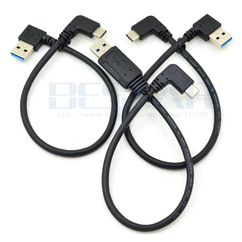 90 Degree USB C Cable USB 3.0 A to USB Type C Left / Right Angle Data Sync & Charge Cord USB-C Converter Adapter double angled