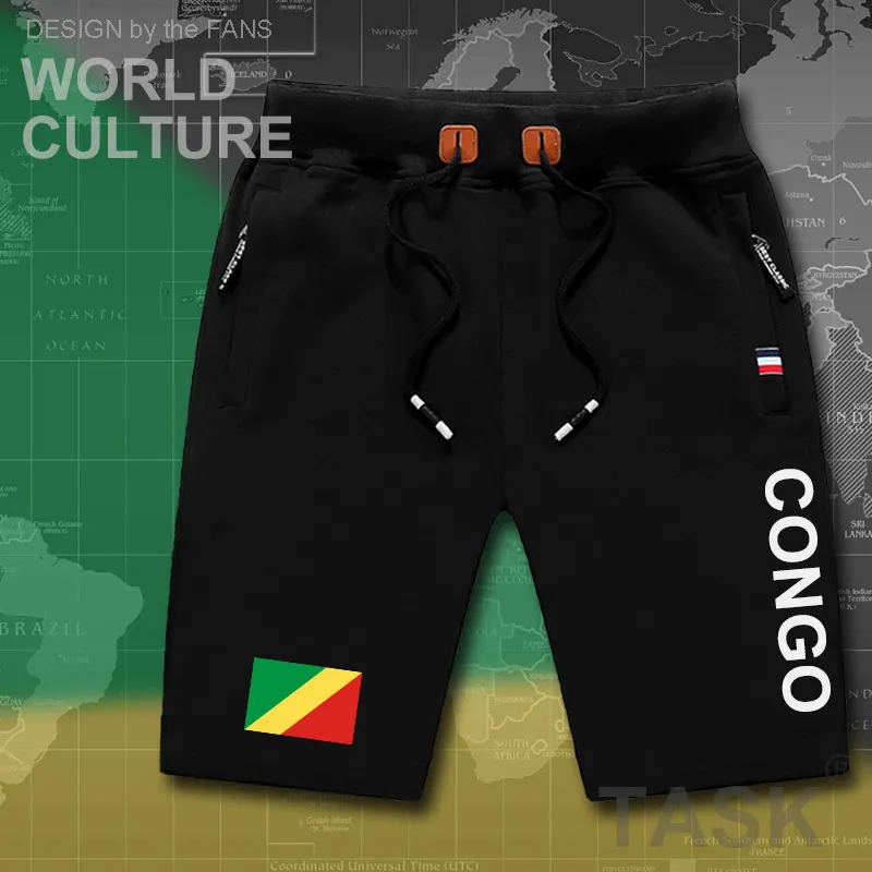 Congo Republic mens shorts beach man men's board shorts flag workout zipper pocket sweat bodybuilding 2017 cotton COG Congolese