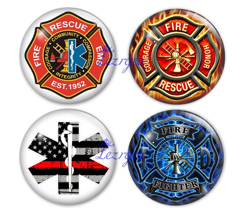 

Round Photo Firefighter Glass Cabochon Demo Flat Back Making Findings