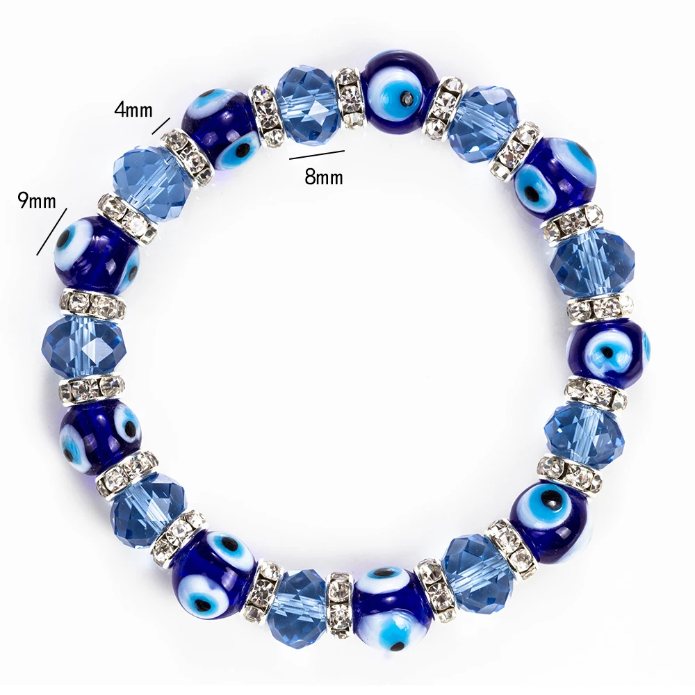 Lucky Eye Glass Beaded Bracelet Crystal Evil Eye Bracelet For Women Men Bracelet Fashion Jewelry Adjustable EY5226