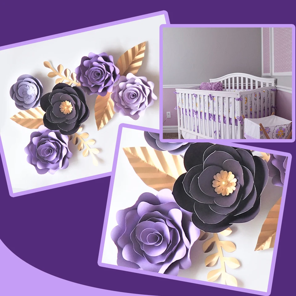 Handmade Purple Rose DIY Paper Flowers Leaves Set For Wedding & Event Backdrops Decorations Nursery Wall Deco Video Tutorials