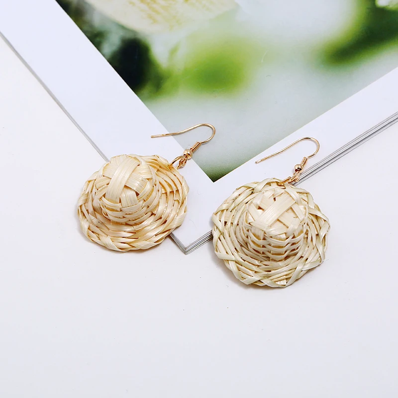 Bohemian Straw Hat Modeling Earrings Unique Rattan Weaving Earring Vintage Statement Jewelry For Women Party Jewelry New2019