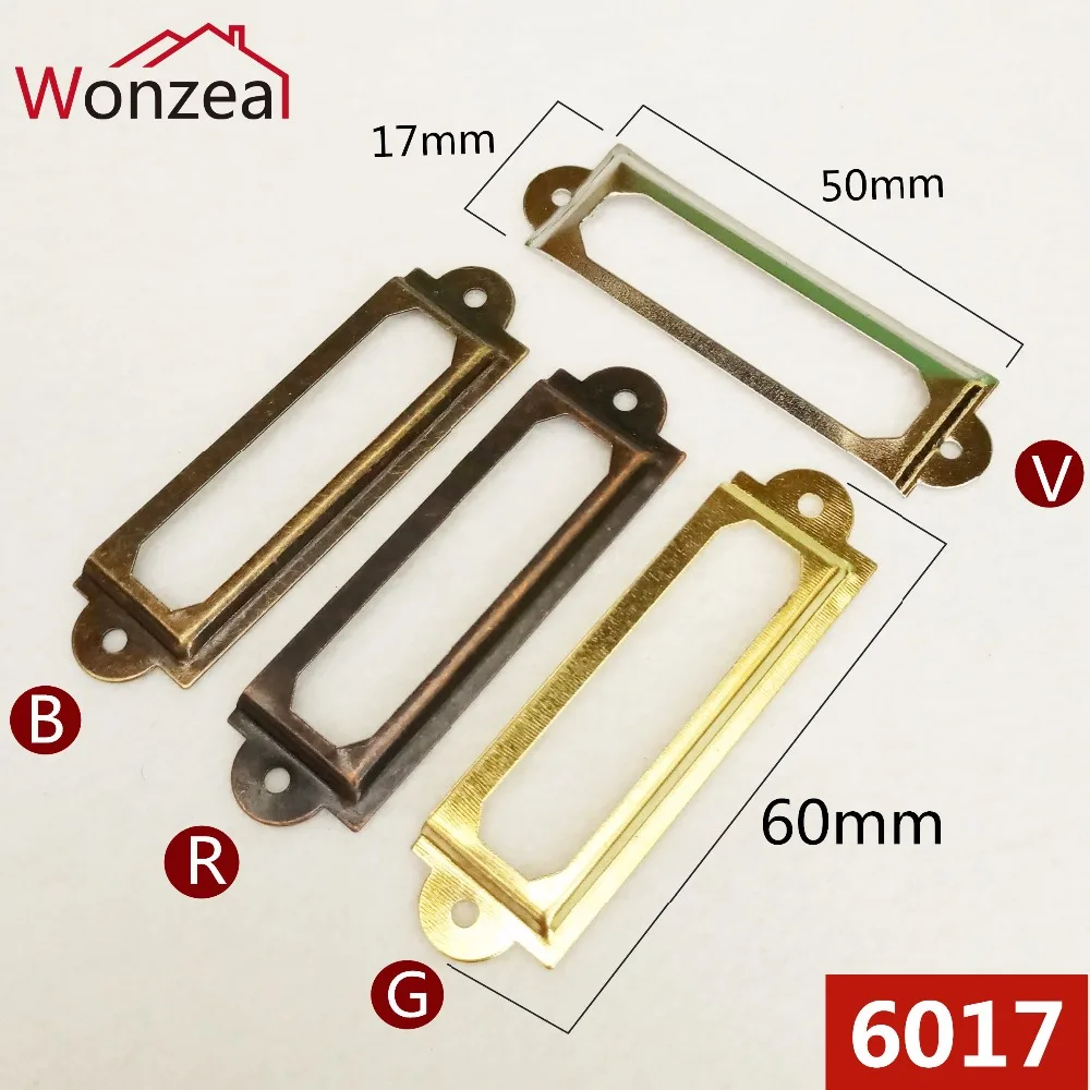 10pcs/lot Antique Brass Metal Label Pull Frame Handle File Name Card Holder For Furniture Cabinet Drawer Box Case Bin 60*17mm