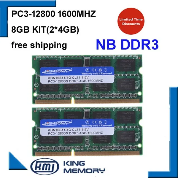 

KEMBONA stock brand new Laptop RAM DDR3 8GB KIT(2*4GB) 1600MHz 204-pin SODIMM For Intel for A-M-D Notebook KBA Lifetime Warranty