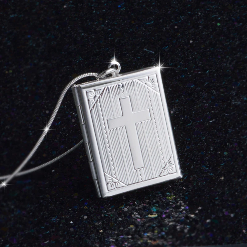 New 925 Sterling Silver Square Shape Carve Cross Locket Photo Pendant Necklace Lovers Charms Gift El Collar Jewelry