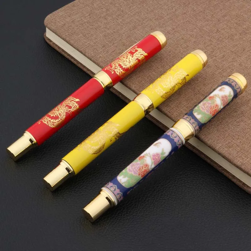 0.5MM Ceramic Rollerball Pen Chinese Red Golden Dragon Painting Stationery Office school supplies
