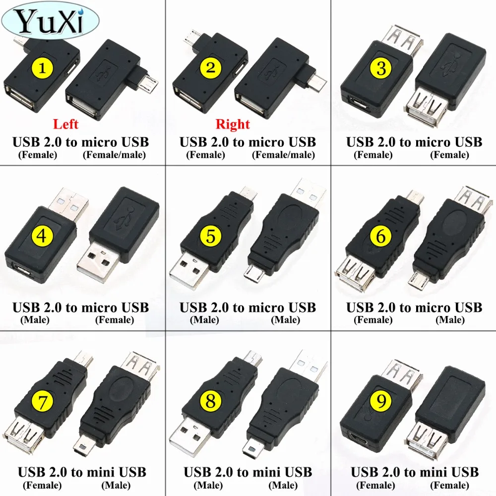 

YuXi Black OTG 5pin F/M Mini USB Micro USB Adapter Converter Male to Female Adapter USB 2.0 Gadgets Phone Converter