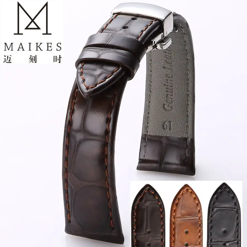 MAIKES Genuine Leather Watch Band 22mm 20mm Factory Direct Sale Butterfly Buckle Calf Leather Watch Strap For MIDO