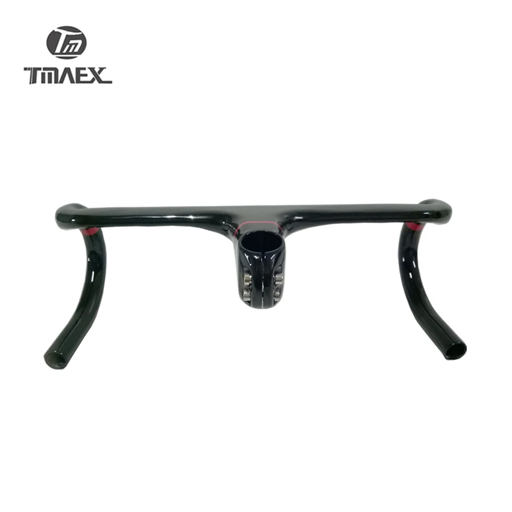 TMAEX-Red Carbon Internal Road Handlebar, Integrated with Stem, Reach 95mm Drop, 125mm, Cycling Bike Parts