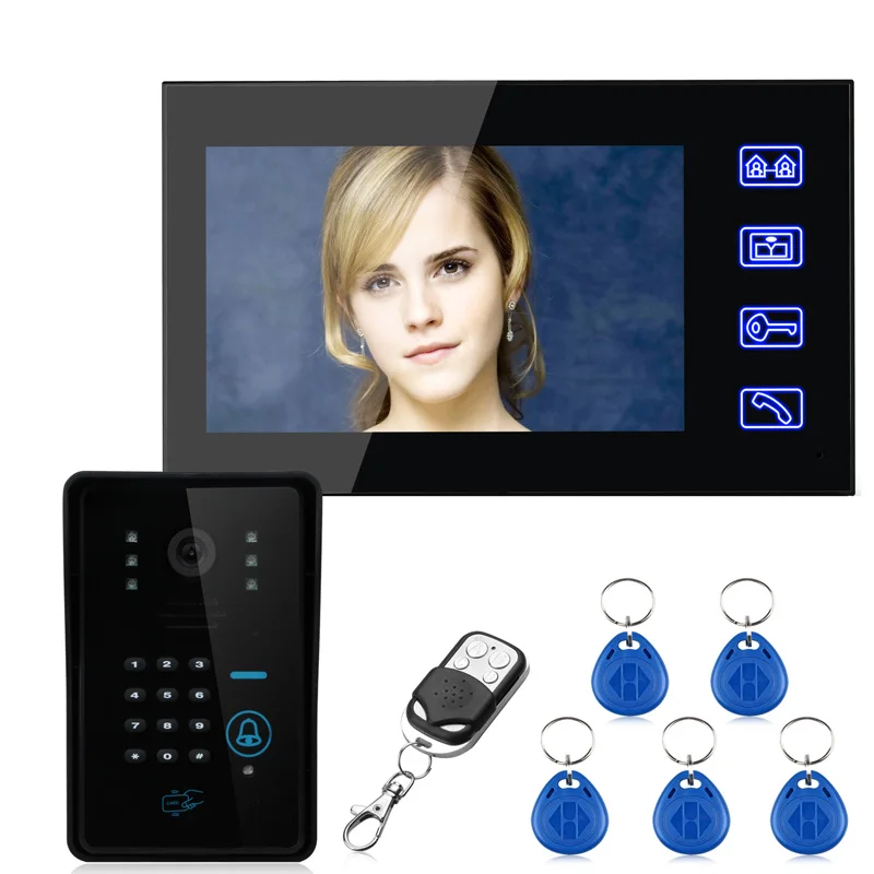 Touch Key 7 "Lcd Rfid Wachtwoord Video Deur Telefoon Intercom Systeem Met Hd Ir Camera 1000 Tv Line Afstandsbediening