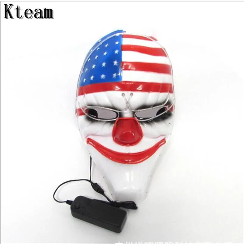 Glowing Halloween Horror Mask Payday 2 Mask Newest Topic Game Series Plastic Old Head Clown Flag Red Head Mask Masquerade Led