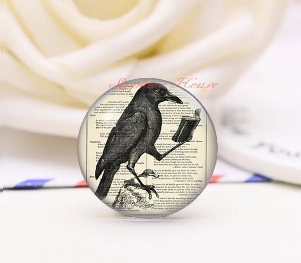 Handmade Round Bird Photo Glass Cabochons, Jewelry Finding Cameo Pendant Settings, (F7455-972487)