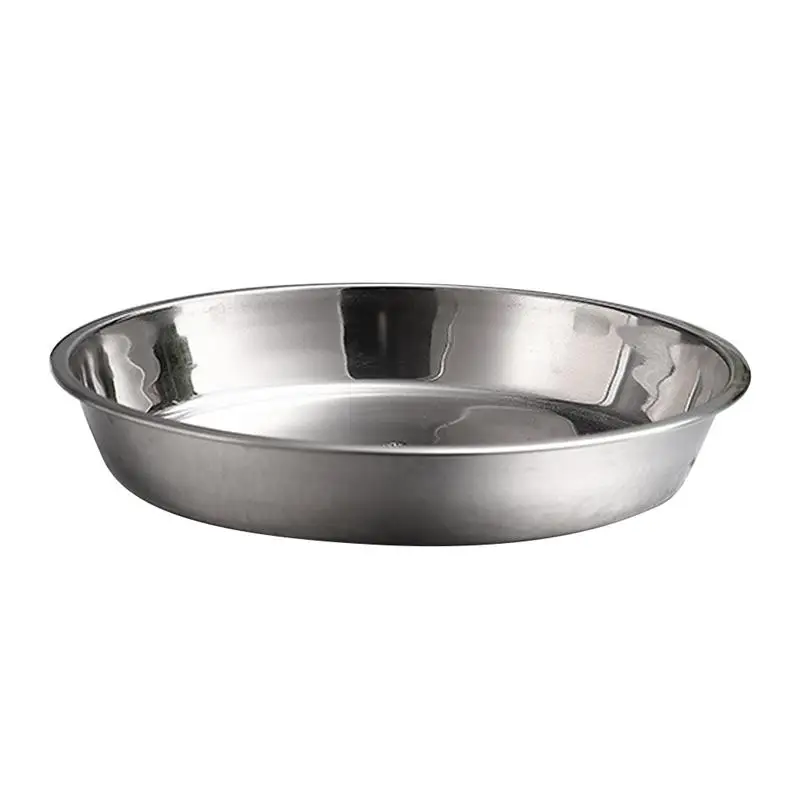 Stainless Steel Non-magnetic Flat Round Plate Portable Dish Plate Fruit Plate Cake Baking Pan (24CM/26CM/28CM/30CM, Silver)