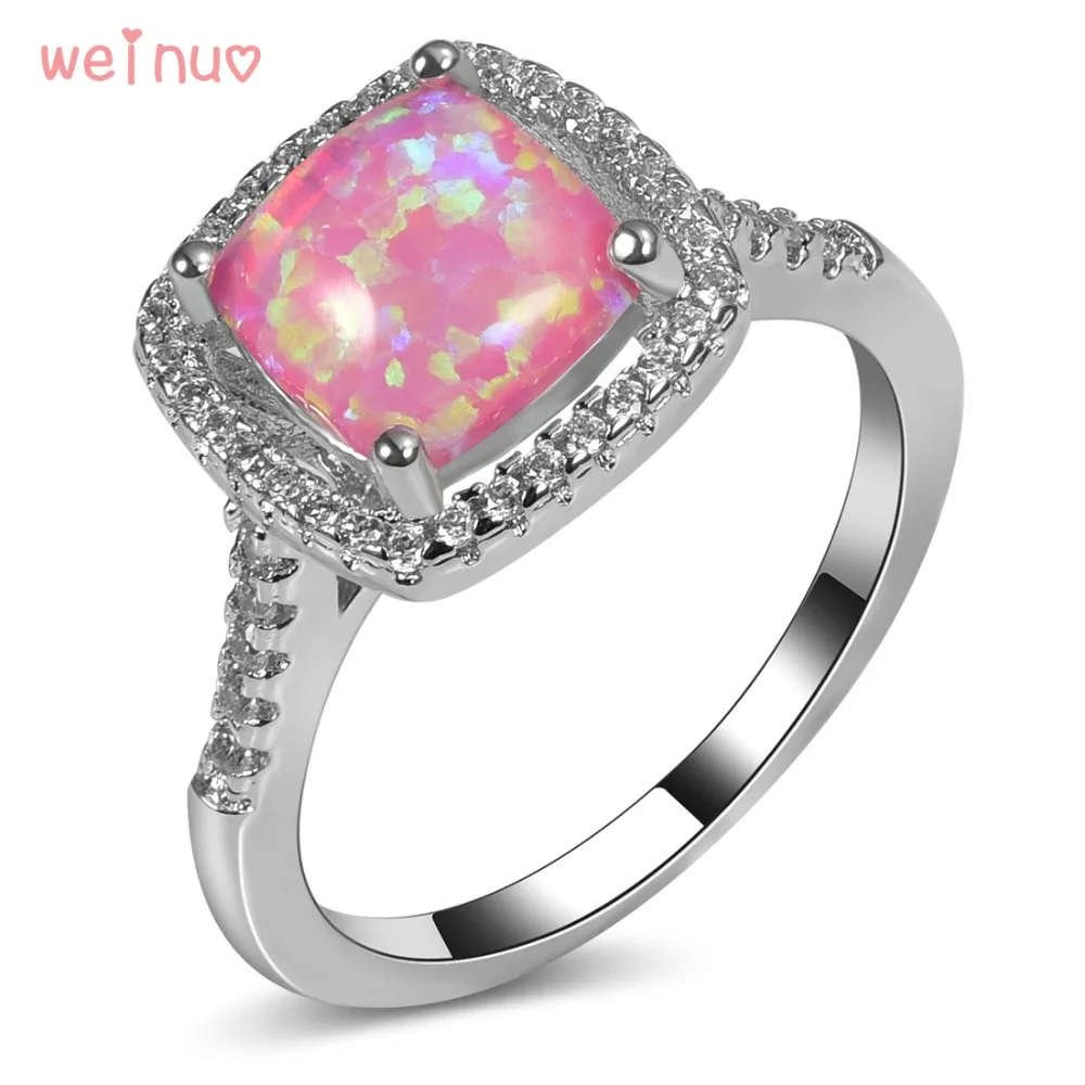 Pink Opal White Crystal Ring 925 Sterling Silver Top Quality Fancy Jewelry Wedding Ring Size 5 6 7 8 9 10 11 A230