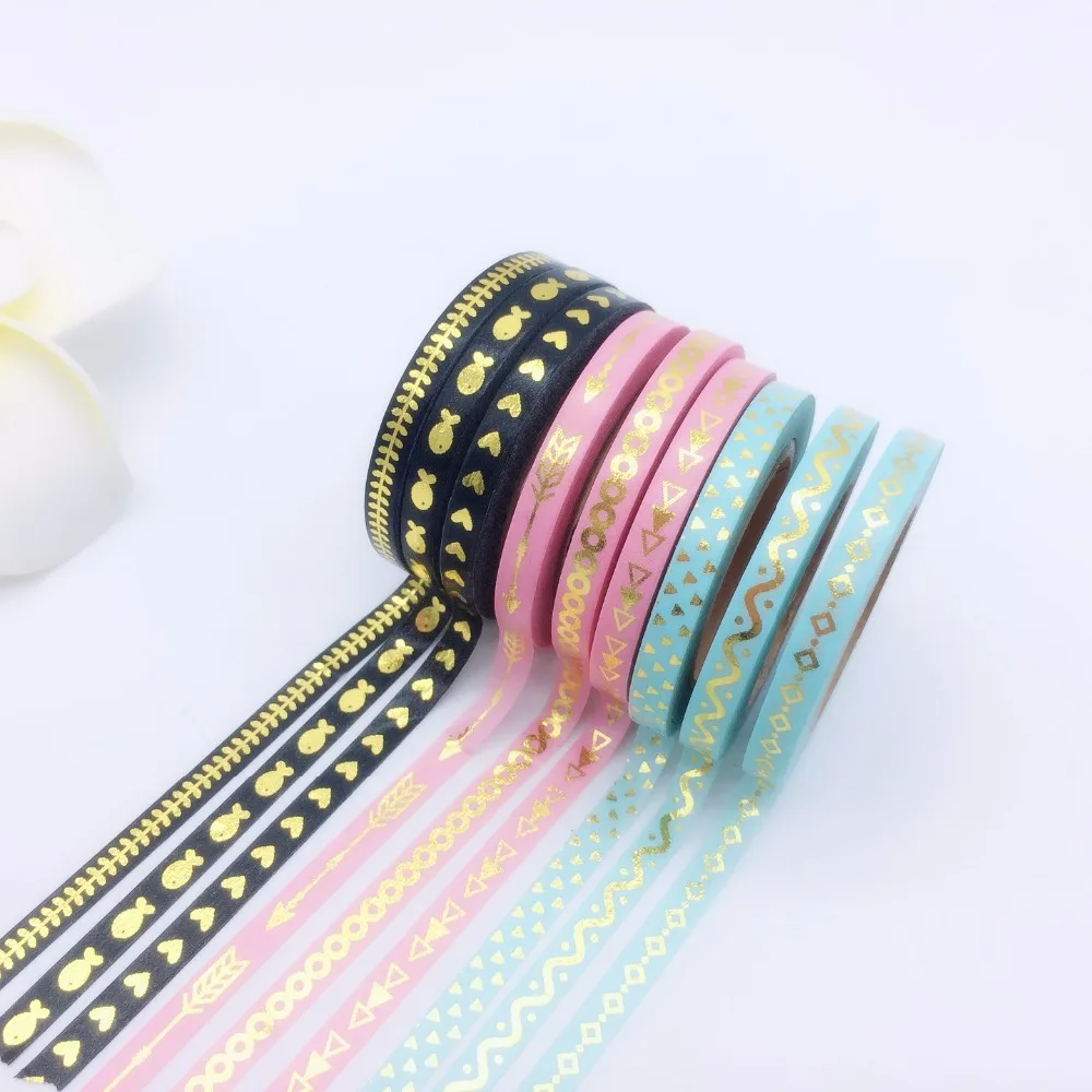 3Pcs/Set Quality Foil Gilding Decorative Postcard Washi Tape Adhesive Tape DIY Scrapbooking Sticker Label Masking Tape 5mm*10m