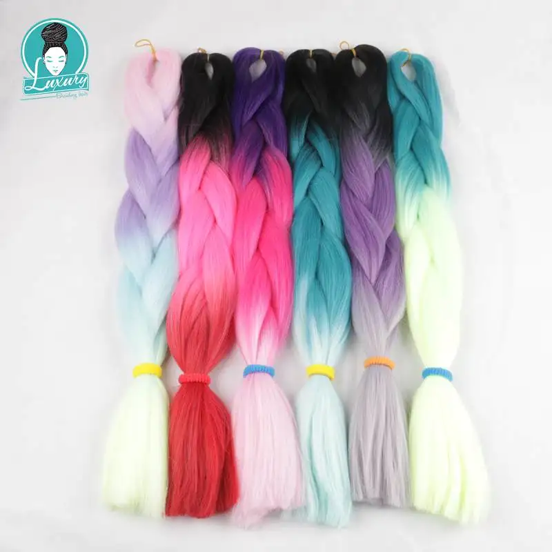 Luxury For Braing Ombre  Jumbo Braids 5pcs/lot 24inch Purple Green Blue Synthetic Bulk Hair Pieces 100colors Mixed Ok