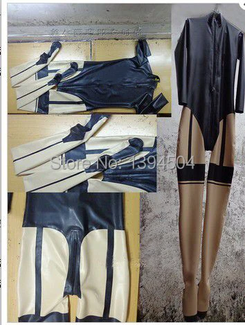 

new design hot women exotic handmade Latex spliced fake two pieces Catsuits female maid Fetish Uniform Zentai Costumes customize