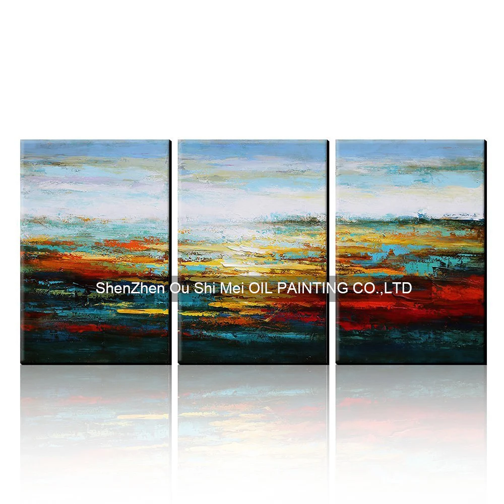 

Best Buy Gift Hand Painted Modern Abstract Oil Painting On Canvas for Hotel Decoration Set of 3 Landscape Picture Knife Painting