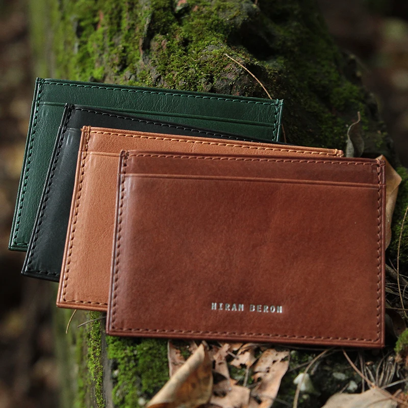 

Hiram Beron Men Leather Card Holder RFID Blocking Mini Wallet Vegetable Tanned Leather ID Holder Genuine Leather Custom Purse