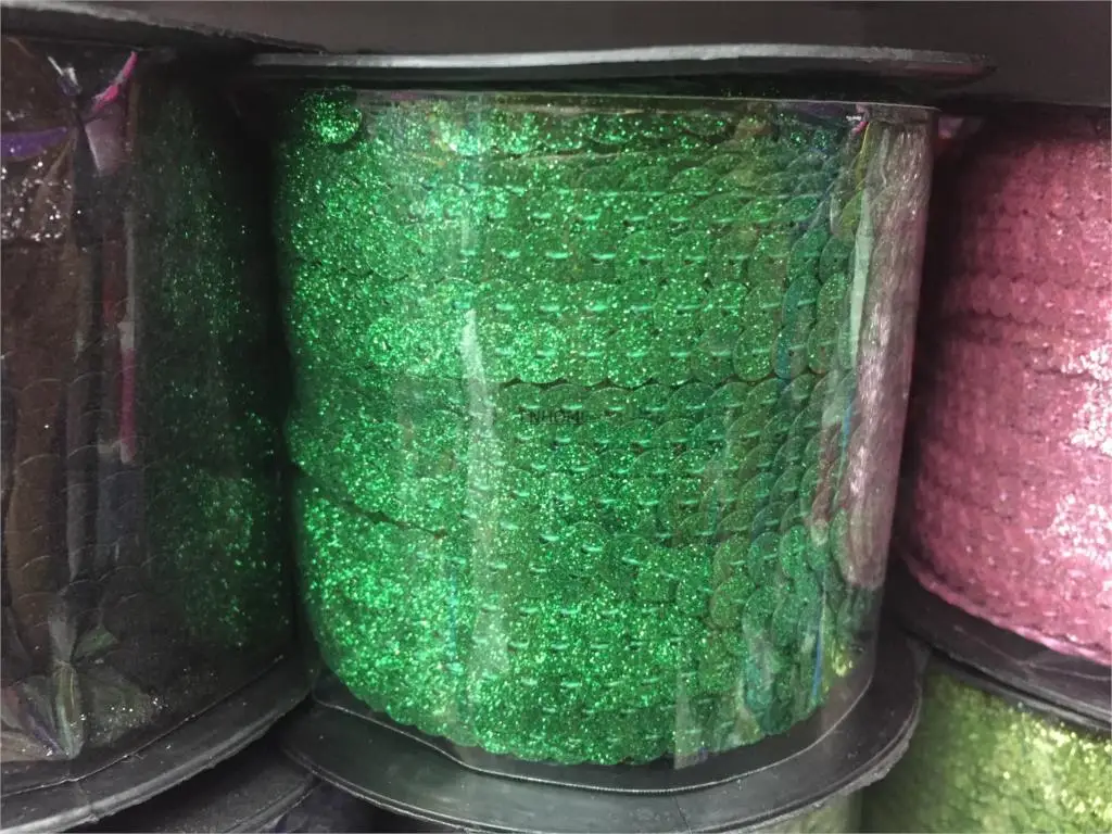 100 Yards 6mm Glitter Powder Coating Sequins Roll Trim, Sold per Packet of 1 Roll(100 Yards)-Green Confetti Roll