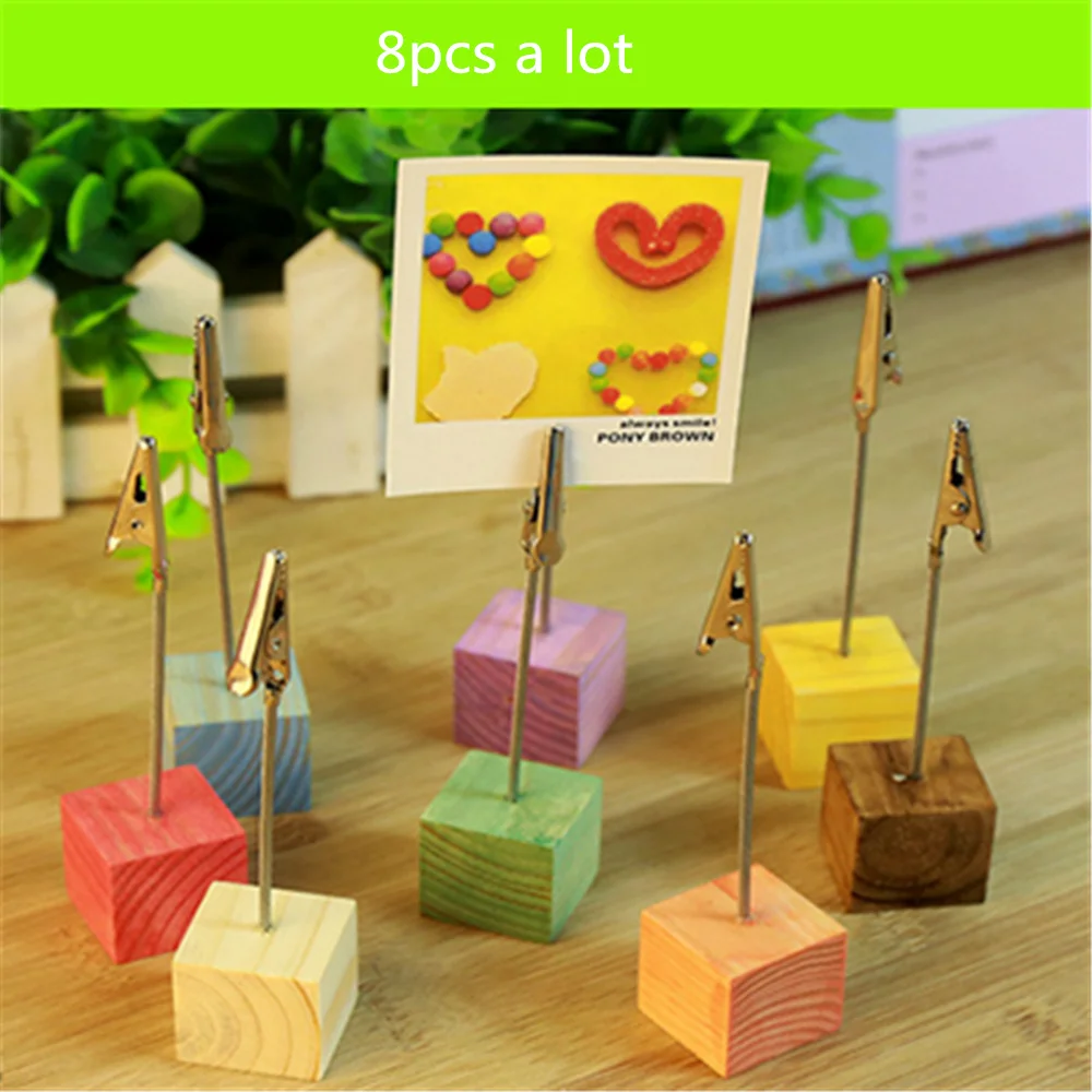 

8pcs Wedding Place Card Holder Picture Memo Note Photo Name Clip wood Base