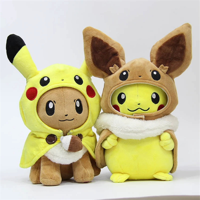 28cm Pocket Animals Toy Pikachu Cosplay Eevee Gengar Plush Stuffed Dolls Eevee with Cloak Cos Pikachu Toy Kids Christmas Gift