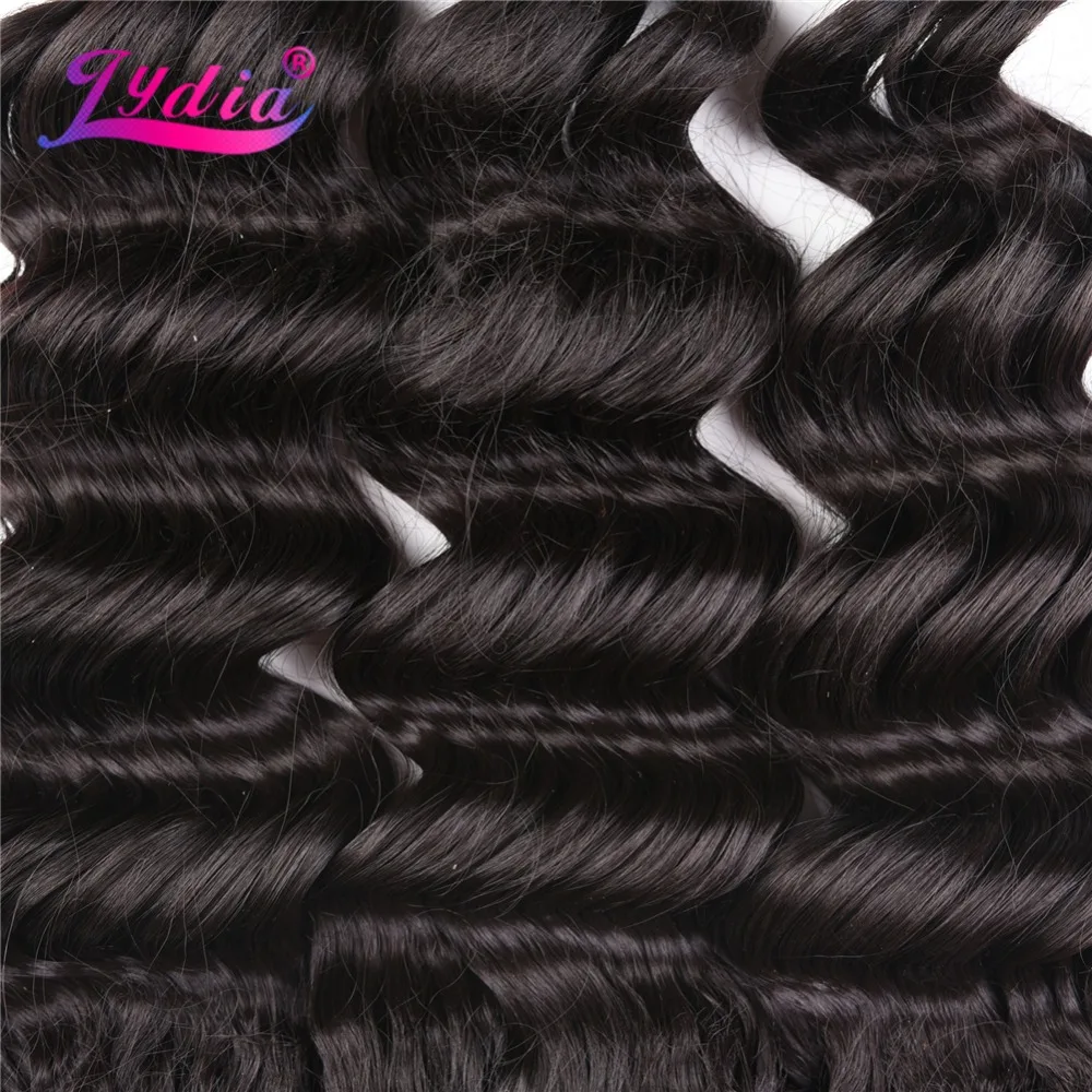 Lydia-Synthetic Deep Wave Hair Extensions com pacotes de trama, cabelo encaracolado, alta temperatura, 14-18 ", 220g por pacote, 3pcs por pacote