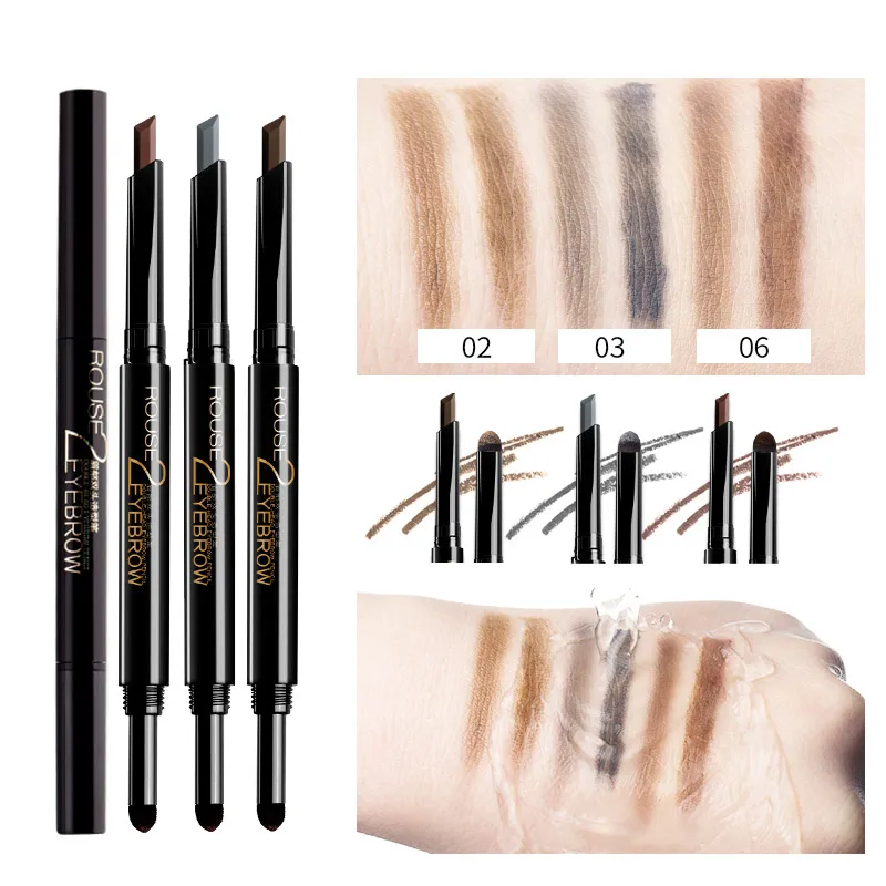 Matita per sopracciglia automatica a doppia estremità ILISYA Waterproof Natural Long Lasting Brown Pigments ruotabile Eye Tattoo Pen Cosmetic