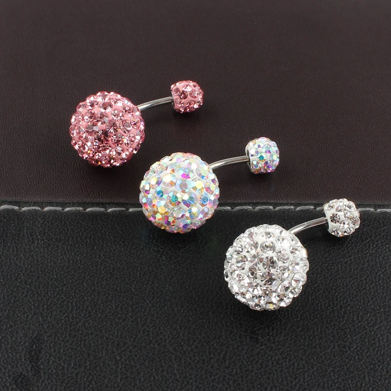 Belly ring 6/12mm ball 16G not allergic stainless steel piercing aurora white pink quality navel bar body jewelry Color mud ball