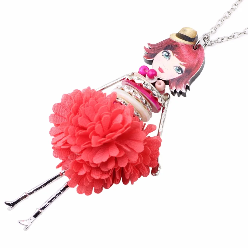 Bonsny Statement Shell Crystal Doll Necklace Dress Handmade French Doll Pendant 2017 News Alloy Girl Women Fashion Jewelry Gift