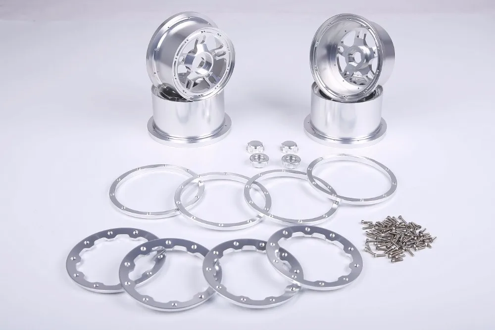 1/5 Scale Baja CNC Aluminum 5 Spoke Silver Wheels for 2WD HPI Baja 5B King Motor and Rovan Baja Buggies