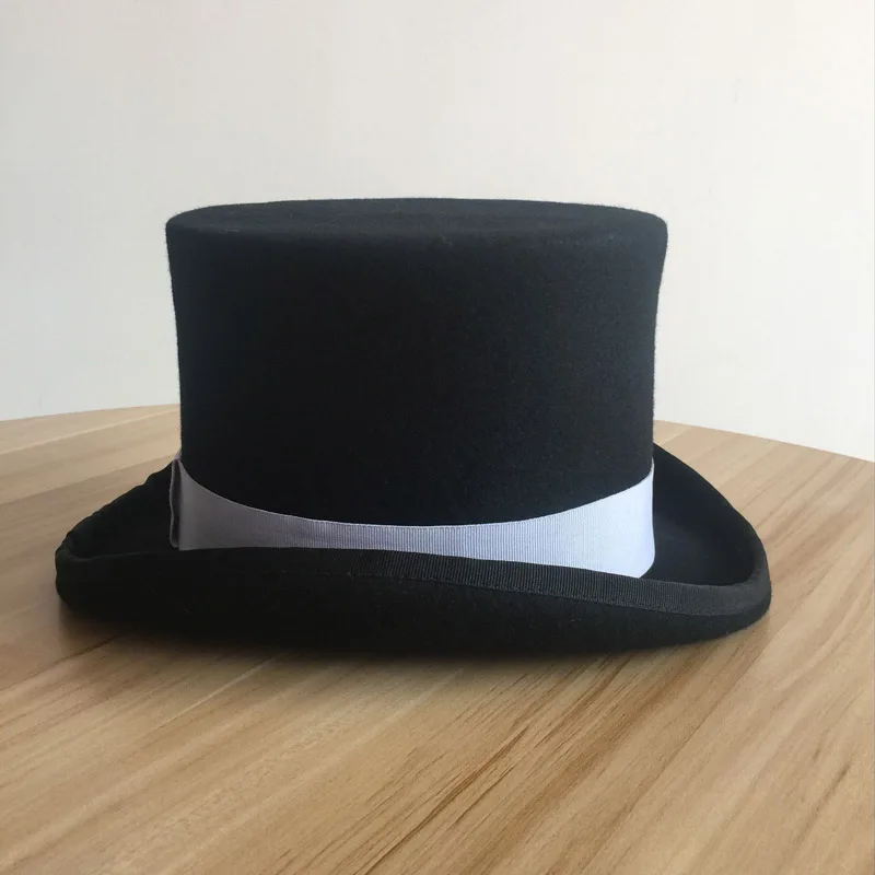 4.5 inch and 7 inch  Wool Felt Top Hat with grey grosgrain/ Victorian Steampunk Hat / Cylinder Hat/ Stove pipe Hat /Topper