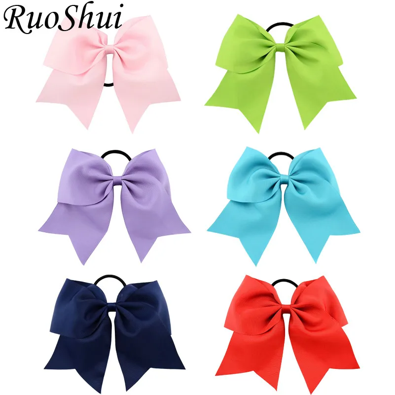 

New 8 Inch Solid Big Cheering Hair Bows Rubber Hair Ties Girls Kids Elastic Hair Bands Ponytail Holder Women Hair Accessories