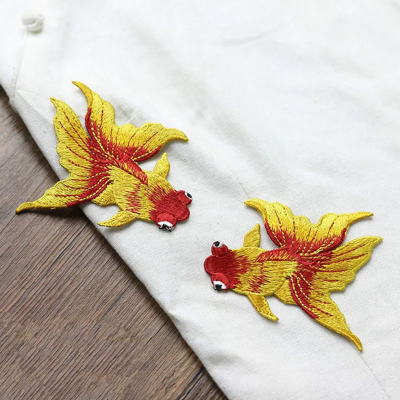 Goldfish Animal Fish Embroidered Patches Chinese Ethnic Style DIY Sewing Patch Embroidery Applique Decorations for Clothes Shoes