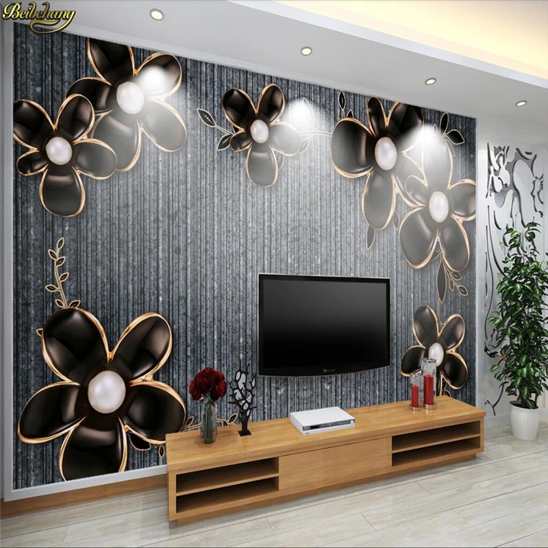 beibehang Custom Photo Wallpaper Mural Black Embossed Flower Marble Pattern TV Background Wall wall papers home decor