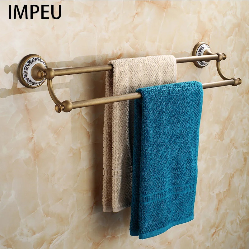 Antique Bronze Bathroom Accessories Double Ceramic Towel Bar Home Decor Towel rack, Customized Length Available, Solid Brass