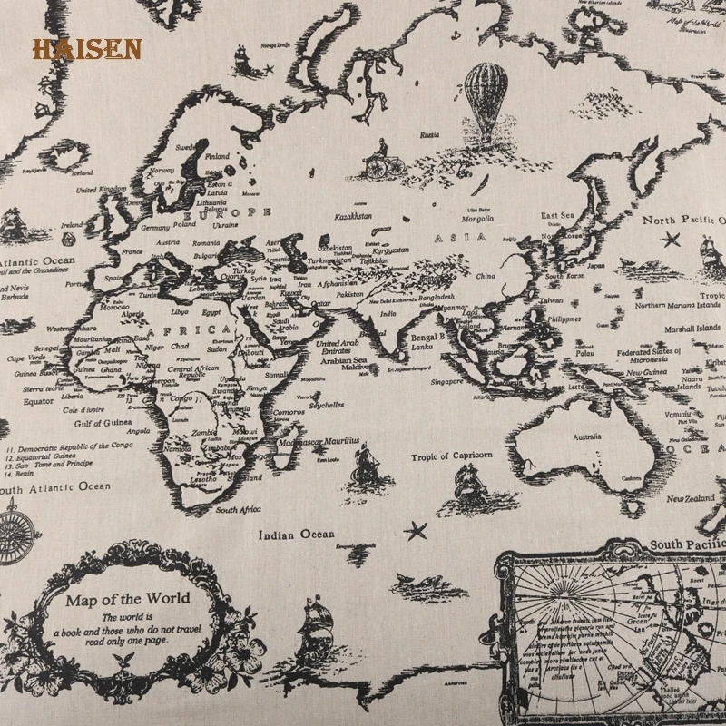 

Haisen World Map Printed Cotton Linen Fabric For Quilting/DIY Sewing/Sofa Table Cloth/Furniture Cover Tissue/Cushion Material