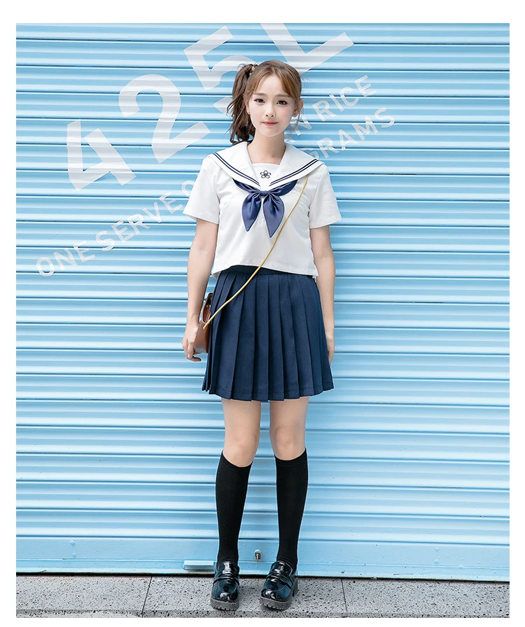 Conjuntos JK japoneses para niñas, uniforme escolar con patrón Sakura, novedad de primavera y otoño, trajes de marinero, XXL