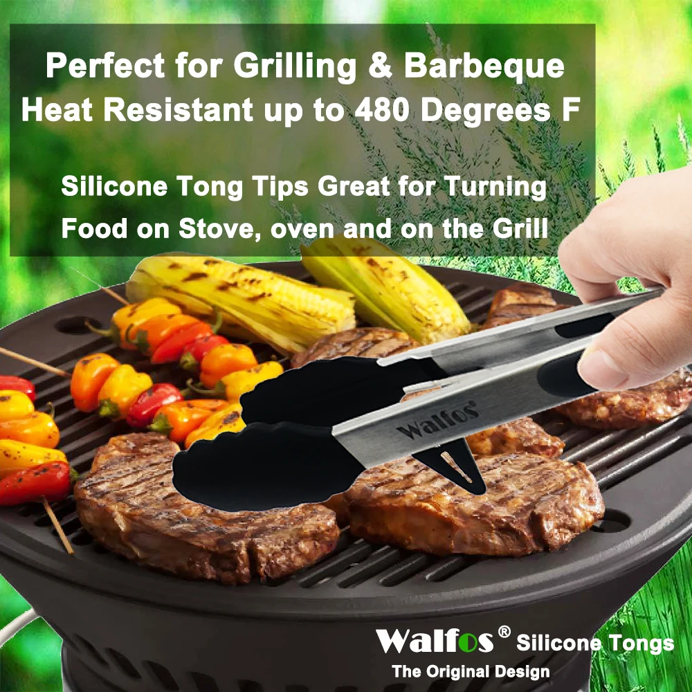 WALFOS 22 CM And 30CM Food Grade 100% Silicone Food Tong Kitchen Tongs Utensil Cooking Tong Clip Clamp Salad Serving BBQ Tools
