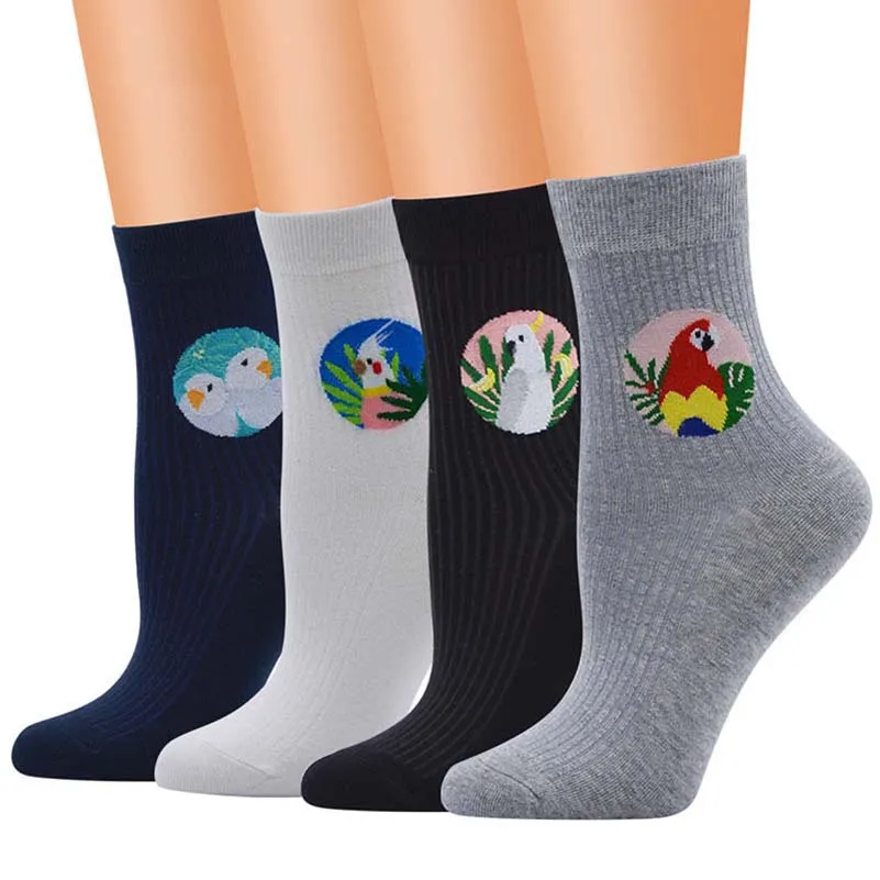 

6 Pairs Women's Socks Art Retro Cute Meias Birds Vintage Socks Women Kawaii Funny Socks Cartoon Kawaii Calcetines Cotton Japan