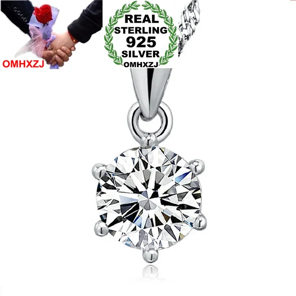 

OMHXZJ Wholesale jewelry round six Paw setting woman kpop AAA Zircon 925 sterling silver NO Chain Necklace pendant Charms PE03