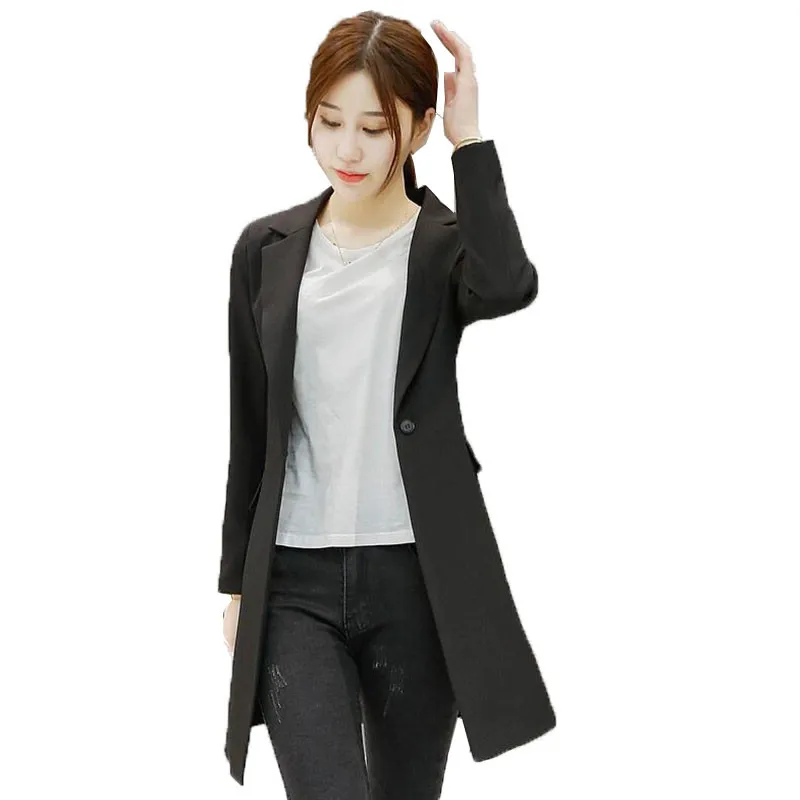 

Black Women Blazer Suit 2023 New Spring Autumn Single Buckle Suit Jacket Long Slim Elegant Ladies Business Office Clothing A60