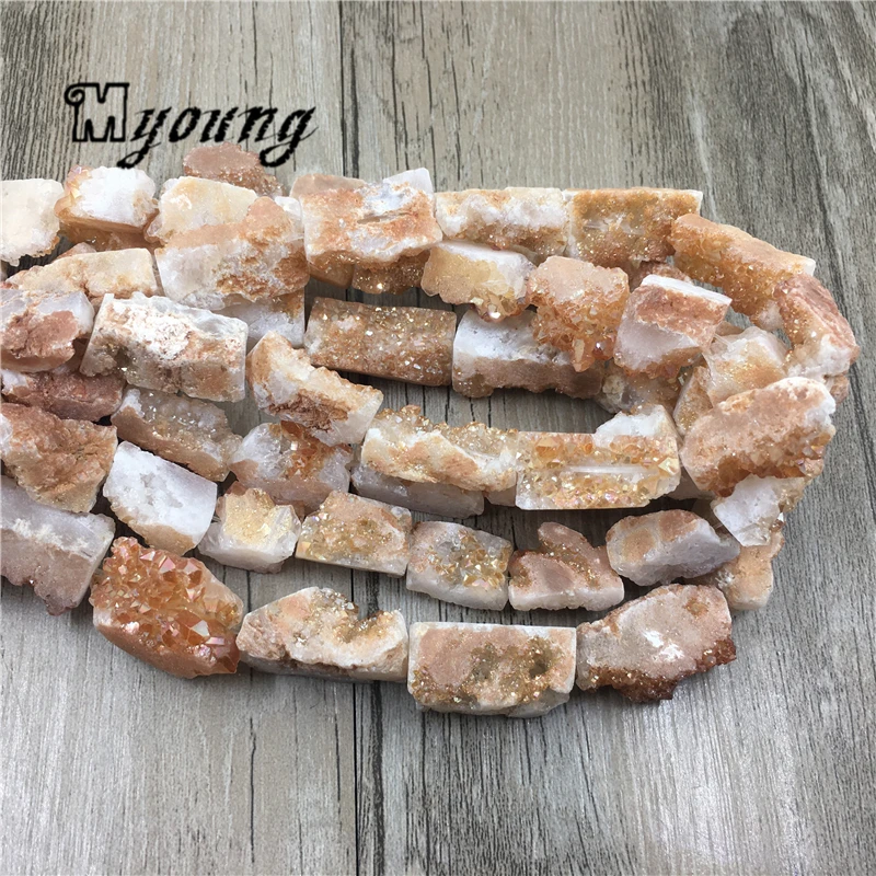 

2Strands Rectangle Champagne Crystal Quartz Druzy Nugget Beads MY1276