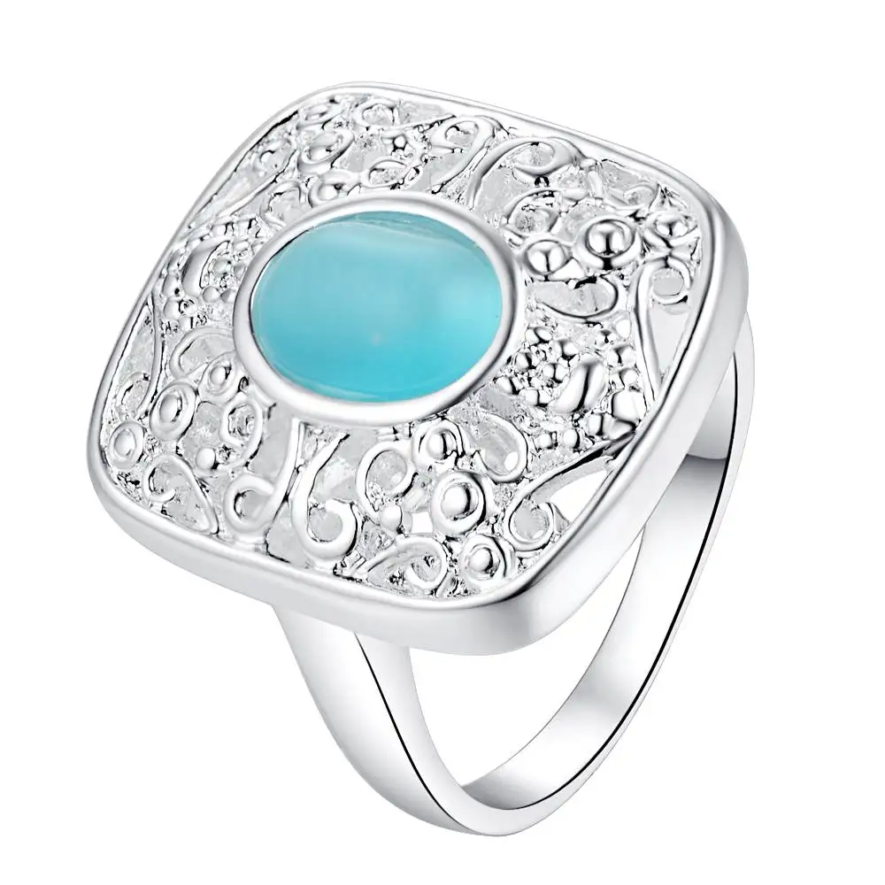 AR258 Wholesale Silver Plated Rings For Women Female Size 6#---9# Fashion Jewelry Carve Patterns Blue Bijouterie Zircon Stone