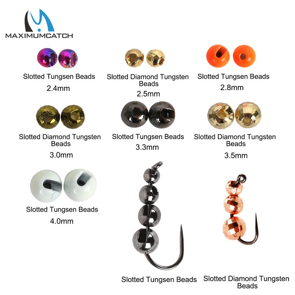 Maximumcatch 25pc Slotted Tungsten Beads 2.4-4.0mm Nymph Fly Tying Beads Multi Color Fly Tying Materials