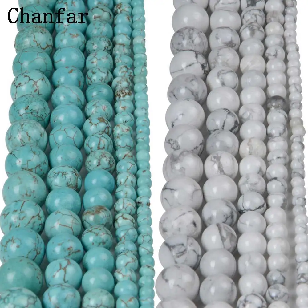 Wholesale 4 6 8 10 12mm Natural White Howlite and Green Turquoise Stone Beads For Bracelet Necklace DIY Jewelry Making